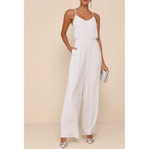Lulus Flawless Pose White V-Neck Sleeveless Wide-Leg Jumpsuit Sz XS Womens White